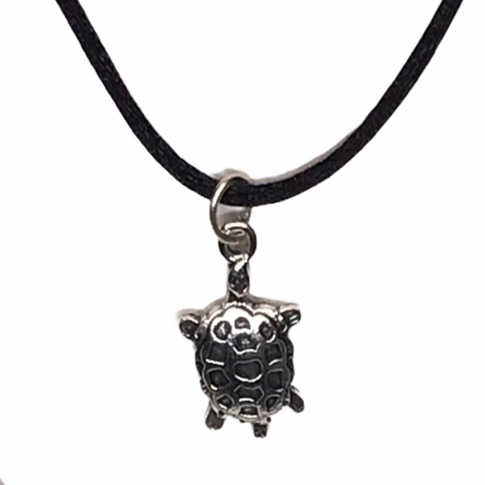 Hand Crafted Necklace Turtle Pendant Silk Cord #3